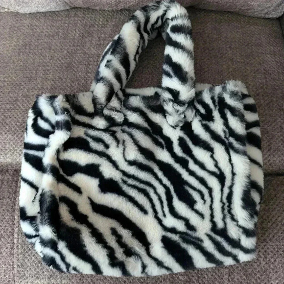 Urban Outfitters Furry Zebra Tote Bag - Picture 1 of 4
